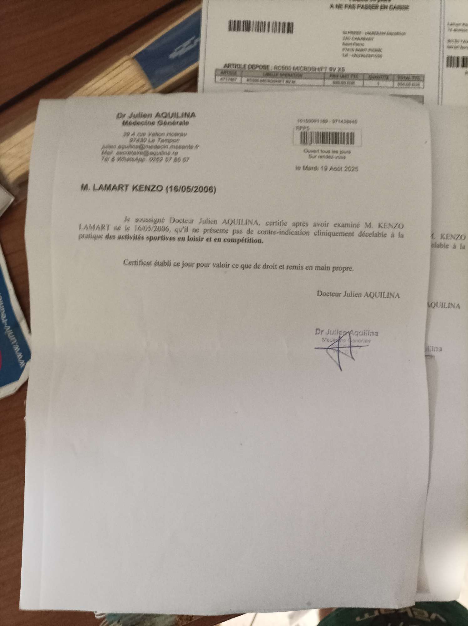 Dรฉpot de votre Certificat Medical