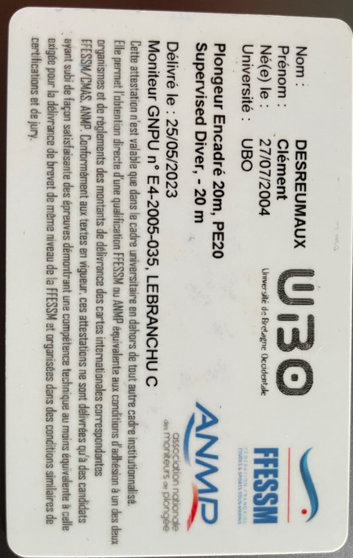 COPIE DE VOTRE NIVEAU DE PLONGEE