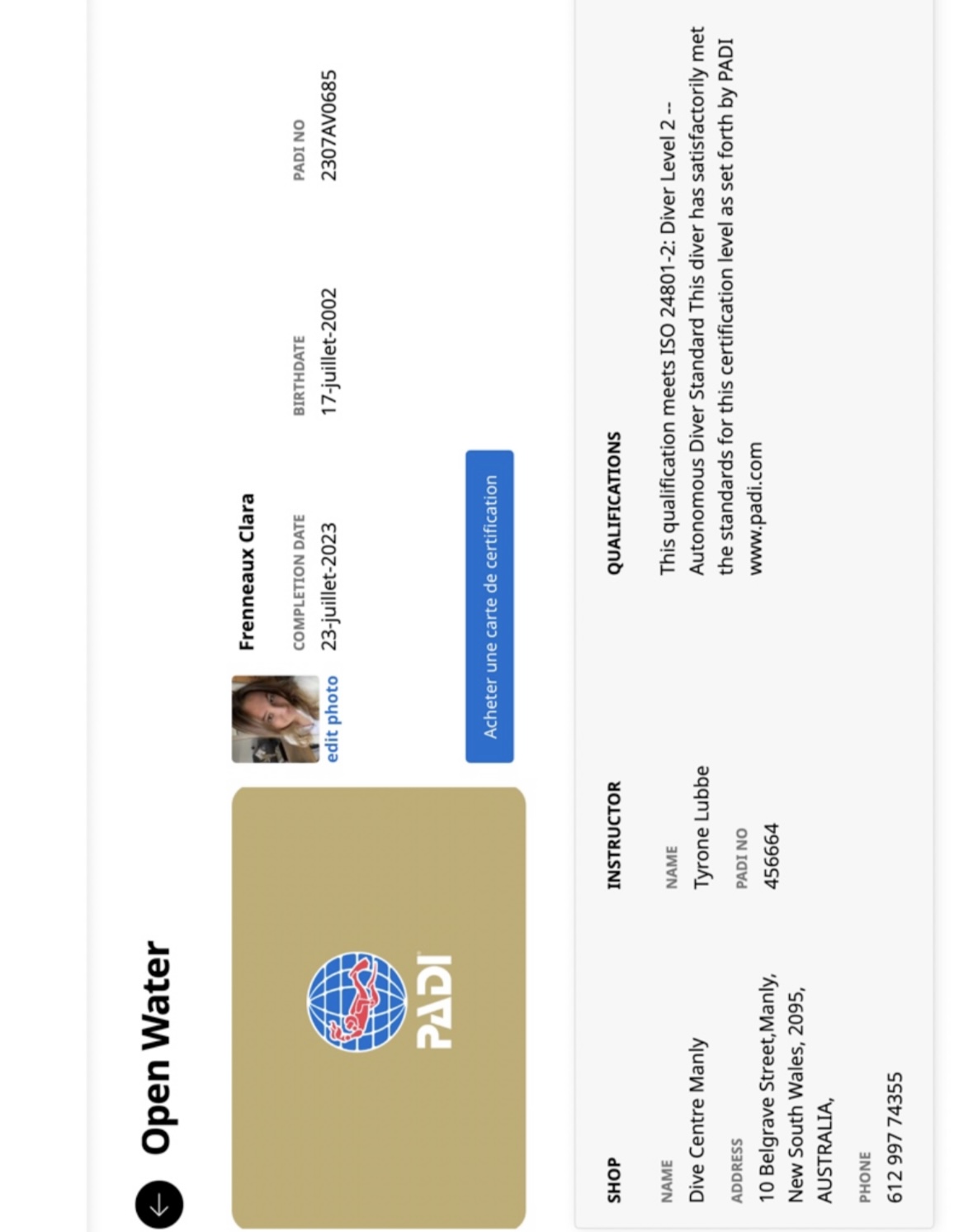 COPIE DE VOTRE NIVEAU DE PLONGEE