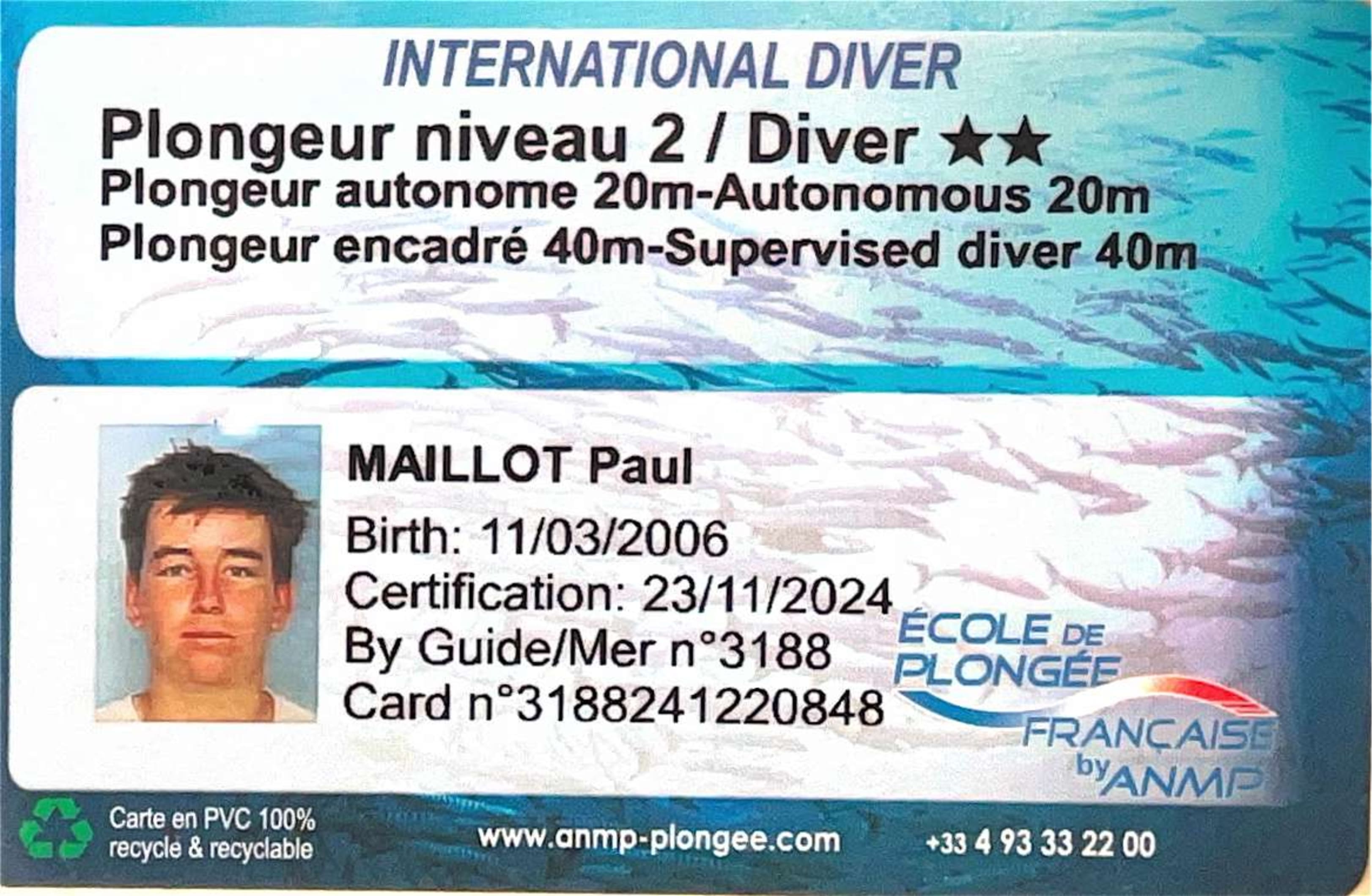 COPIE DE VOTRE NIVEAU DE PLONGEE