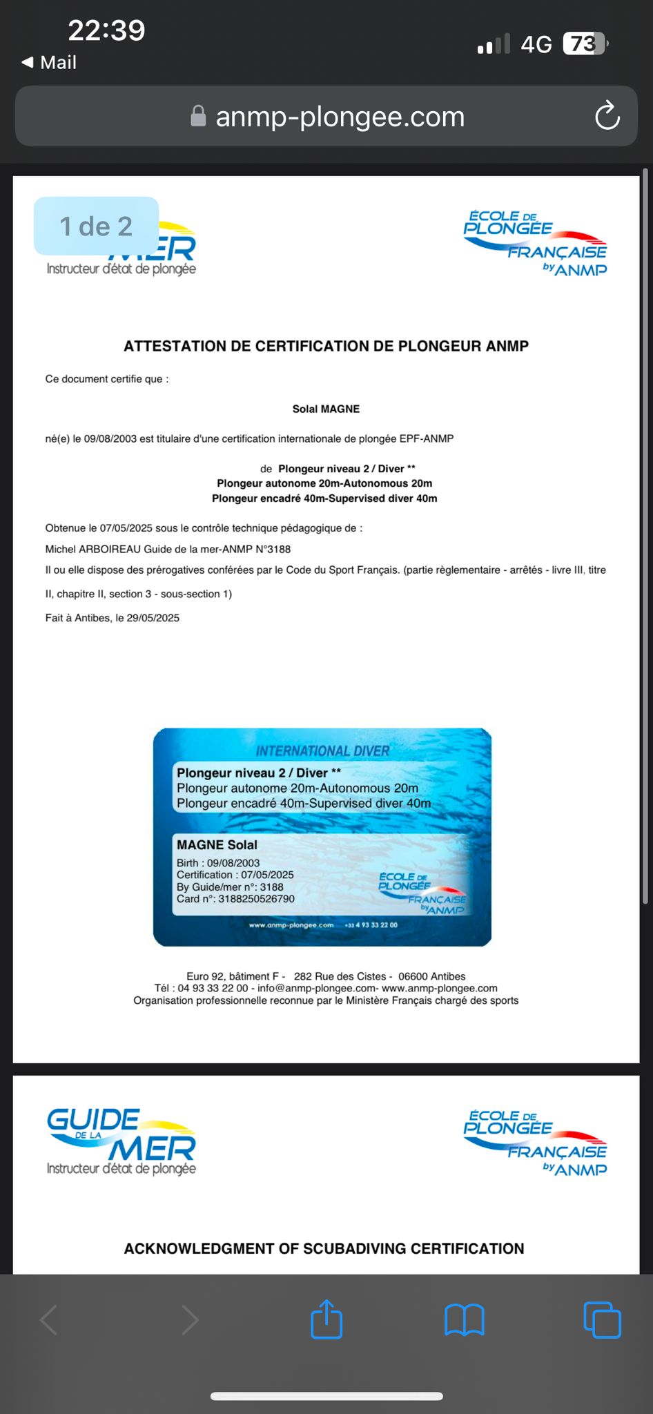 COPIE DE VOTRE NIVEAU DE PLONGEE