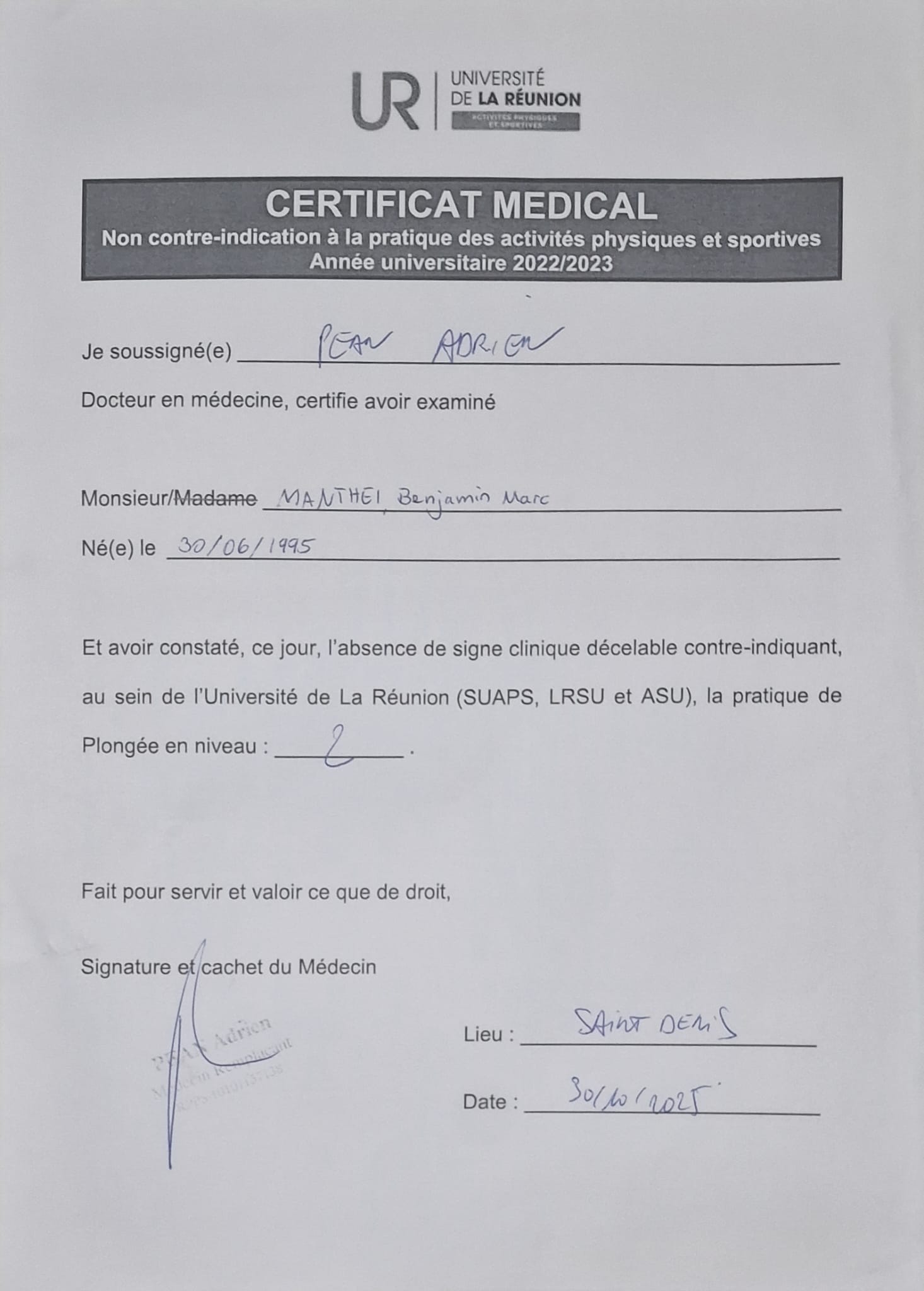 Dรฉpot de votre Certificat Medical